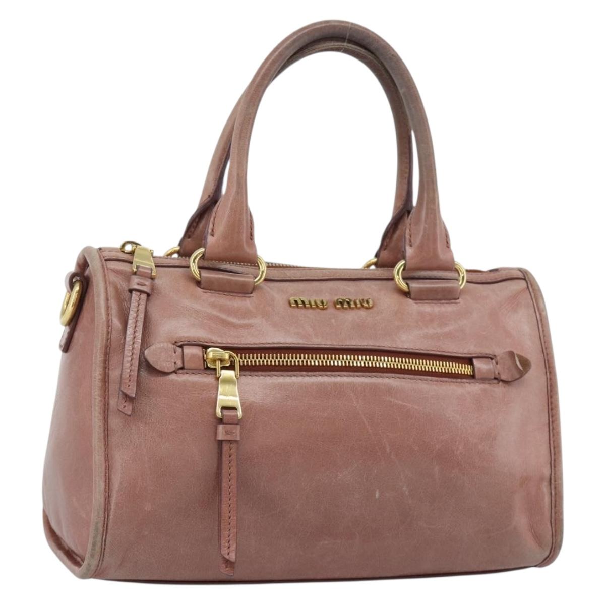 Miu Miu Hand Bag Leather Pink Gold Auth mr2722