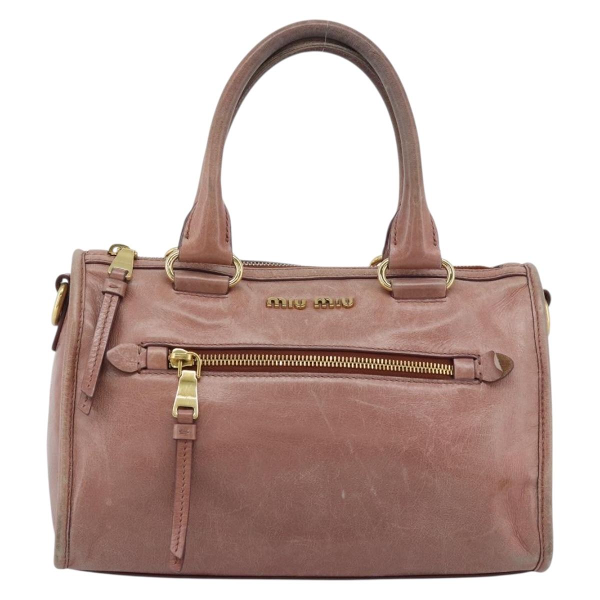 Miu Miu Hand Bag Leather Pink Gold Auth mr2722