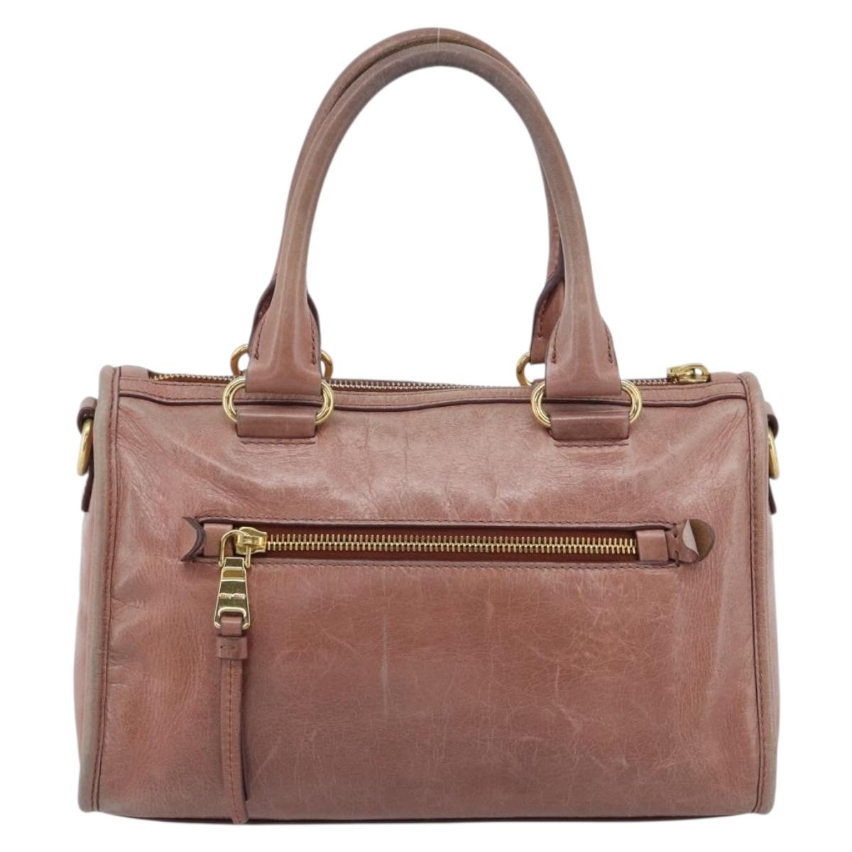 Miu Miu Hand Bag Leather Pink Gold Auth mr2722