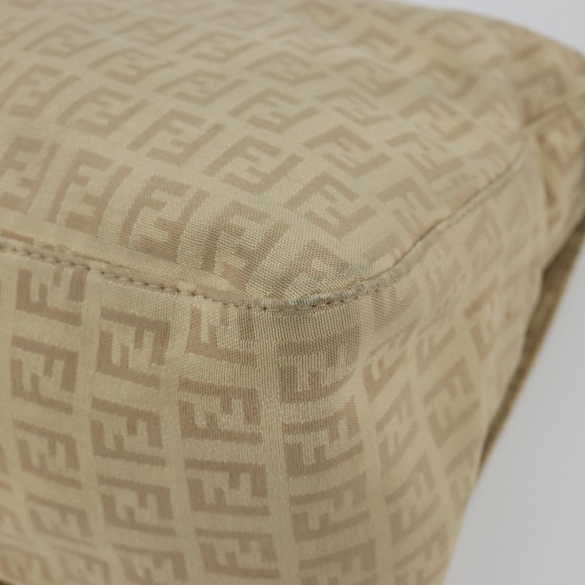 FENDI Zucchino Canvas Mamma Baguette Hand Bag Beige Gold Auth mr2723