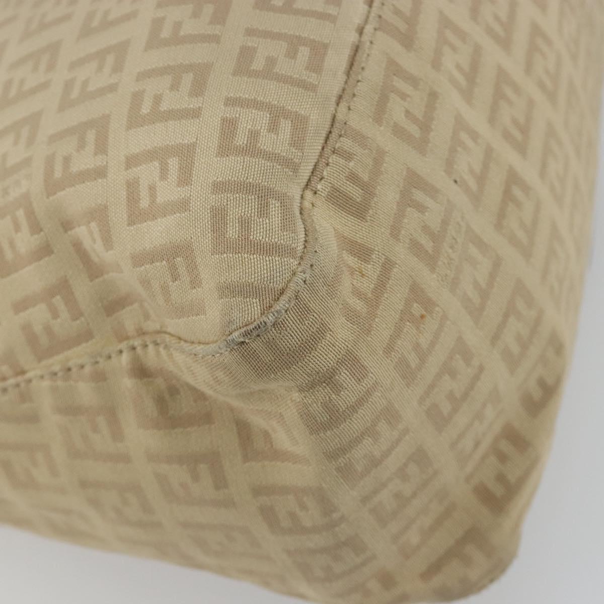 FENDI Zucchino Canvas Mamma Baguette Hand Bag Beige Gold Auth mr2723