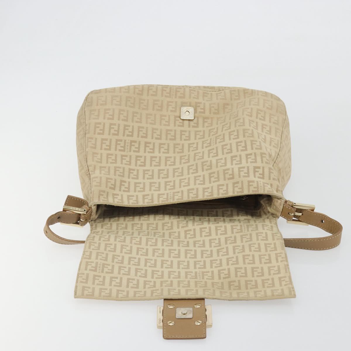 FENDI Zucchino Canvas Mamma Baguette Hand Bag Beige Gold Auth mr2723