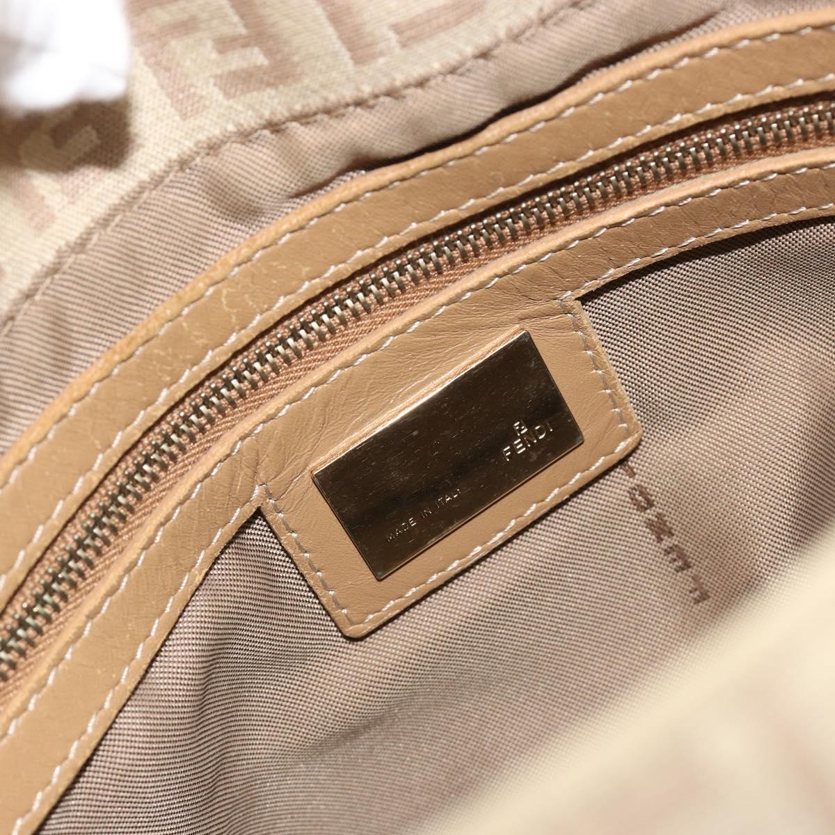FENDI Zucchino Canvas Mamma Baguette Hand Bag Beige Gold Auth mr2723