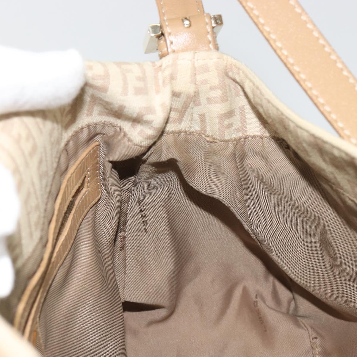 FENDI Zucchino Canvas Mamma Baguette Hand Bag Beige Gold Auth mr2723