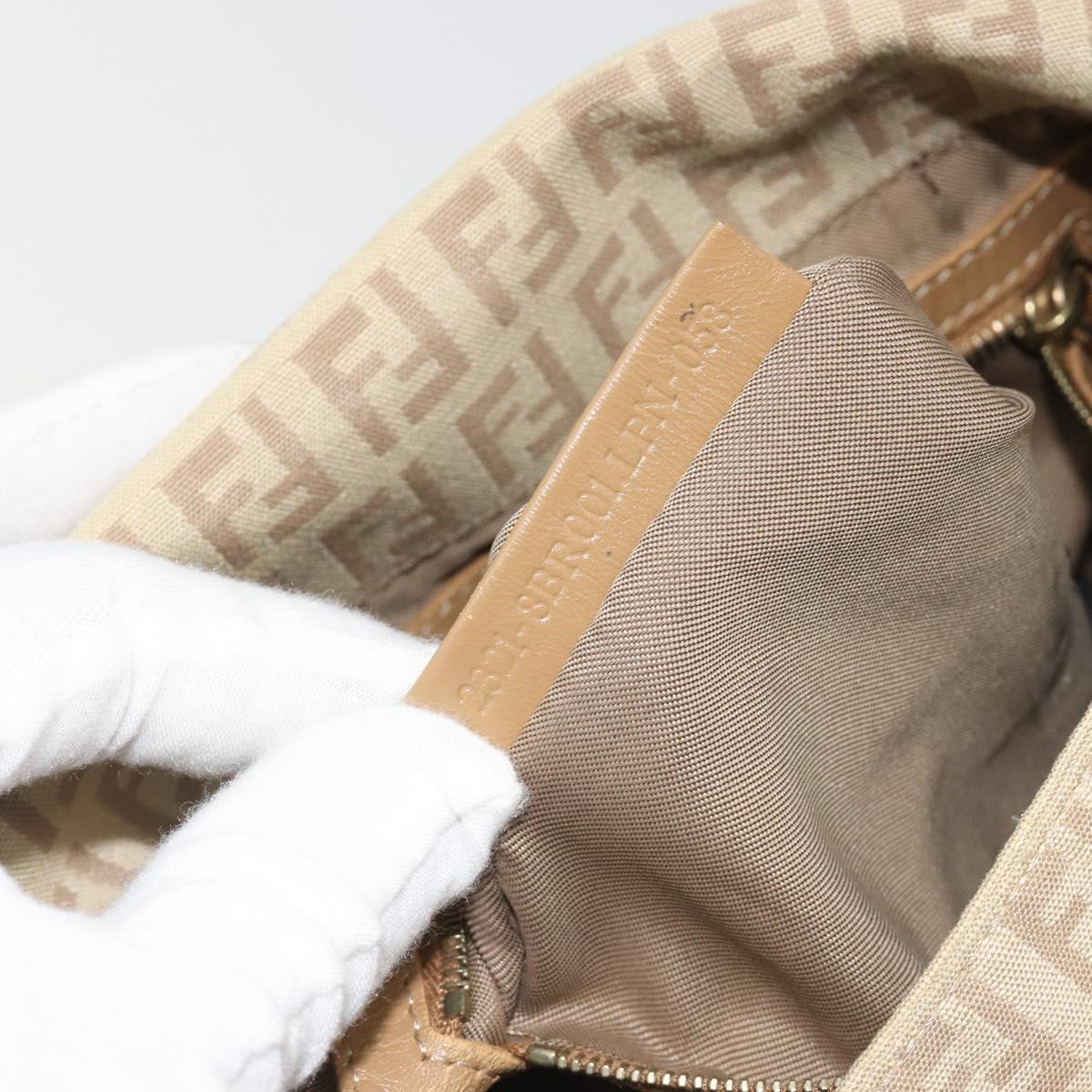 FENDI Zucchino Canvas Mamma Baguette Hand Bag Beige Gold Auth mr2723
