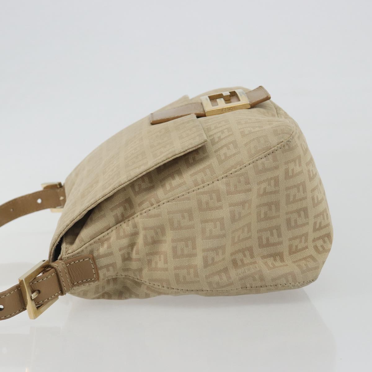 FENDI Zucchino Canvas Mamma Baguette Hand Bag Beige Gold Auth mr2723