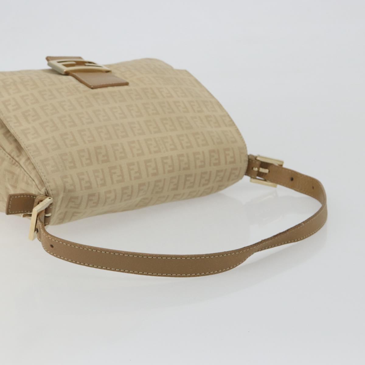 FENDI Zucchino Canvas Mamma Baguette Hand Bag Beige Gold Auth mr2723