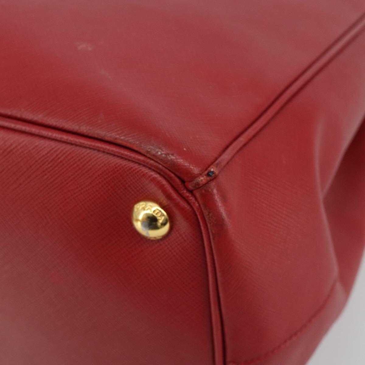 PRADA Hand Bag Safiano Leather Red Gold Auth mr2724