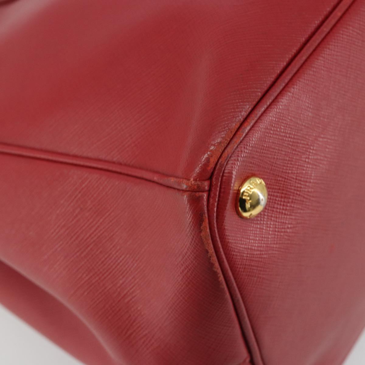 PRADA Hand Bag Safiano Leather Red Gold Auth mr2724