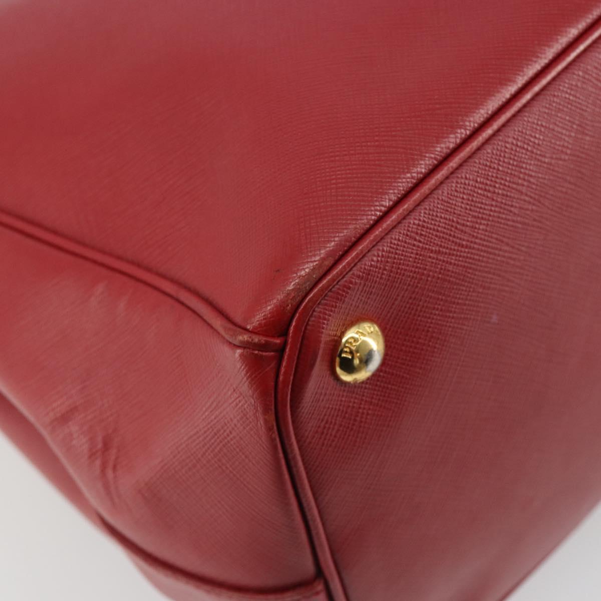 PRADA Hand Bag Safiano Leather Red Gold Auth mr2724