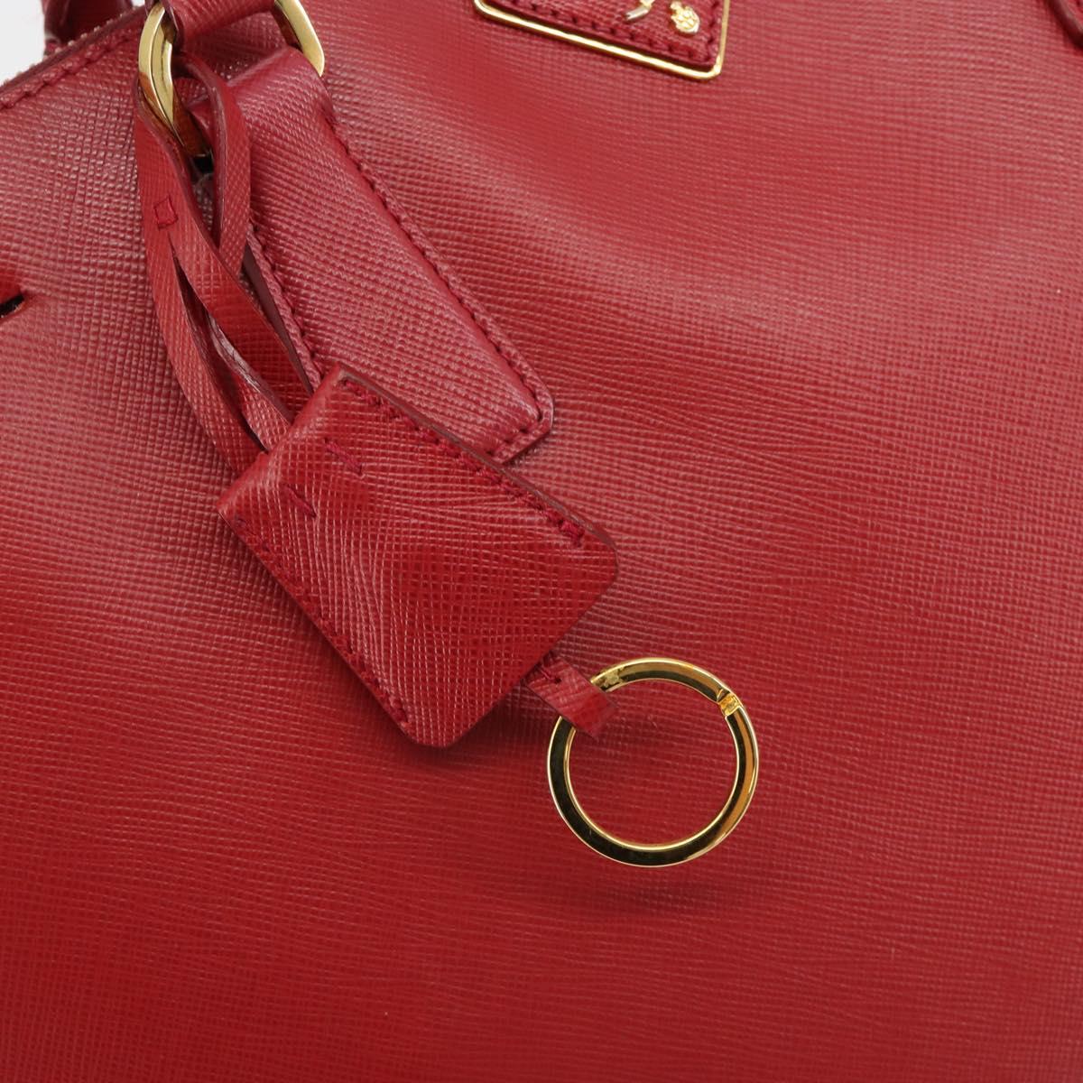 PRADA Hand Bag Safiano Leather Red Gold Auth mr2724