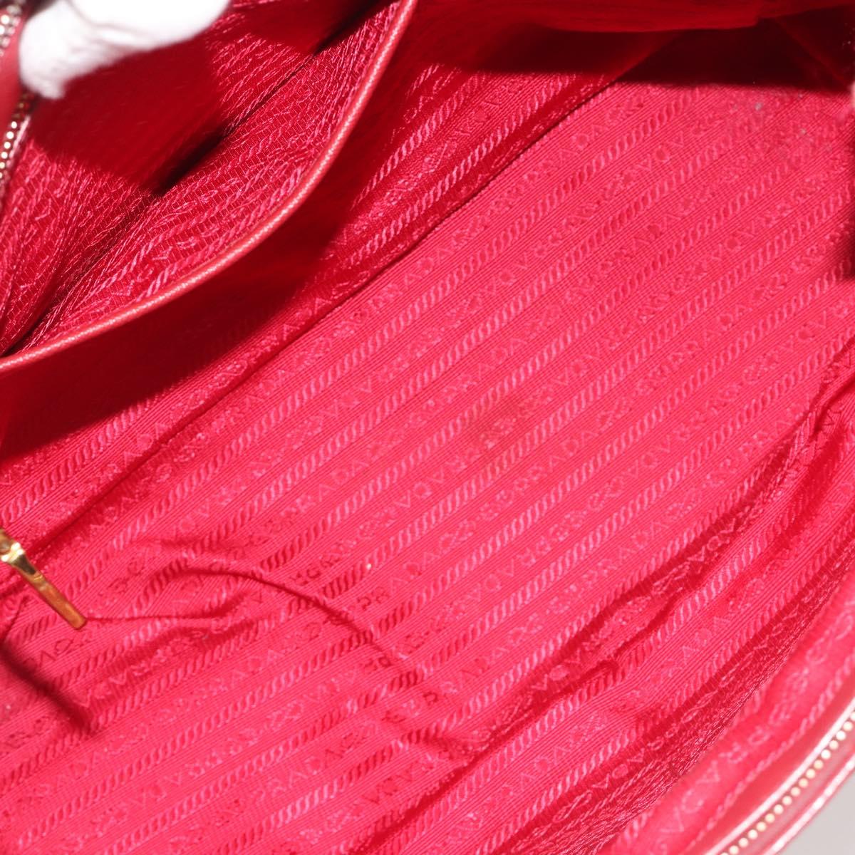 PRADA Hand Bag Safiano Leather Red Gold Auth mr2724