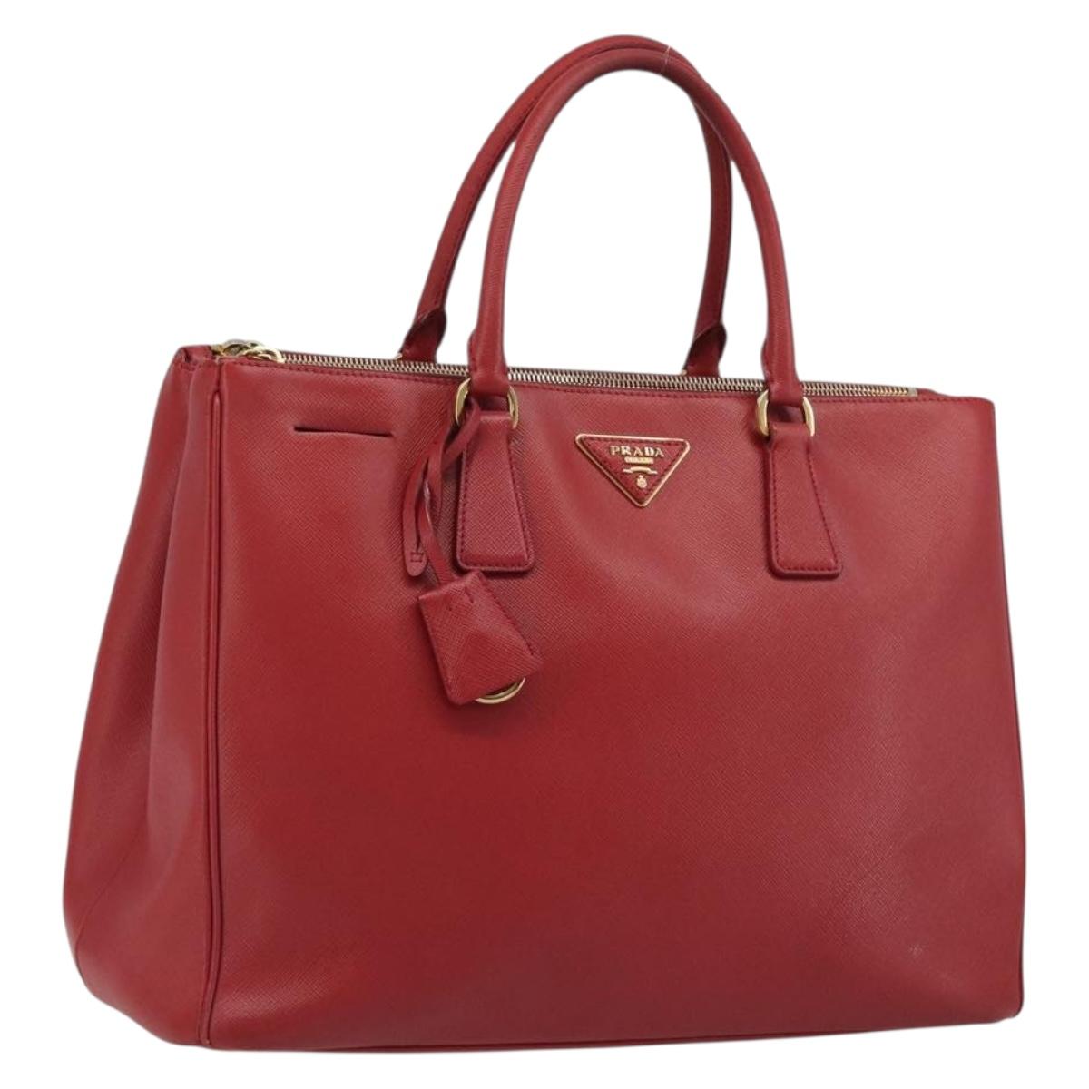 PRADA Hand Bag Safiano Leather Red Gold Auth mr2724
