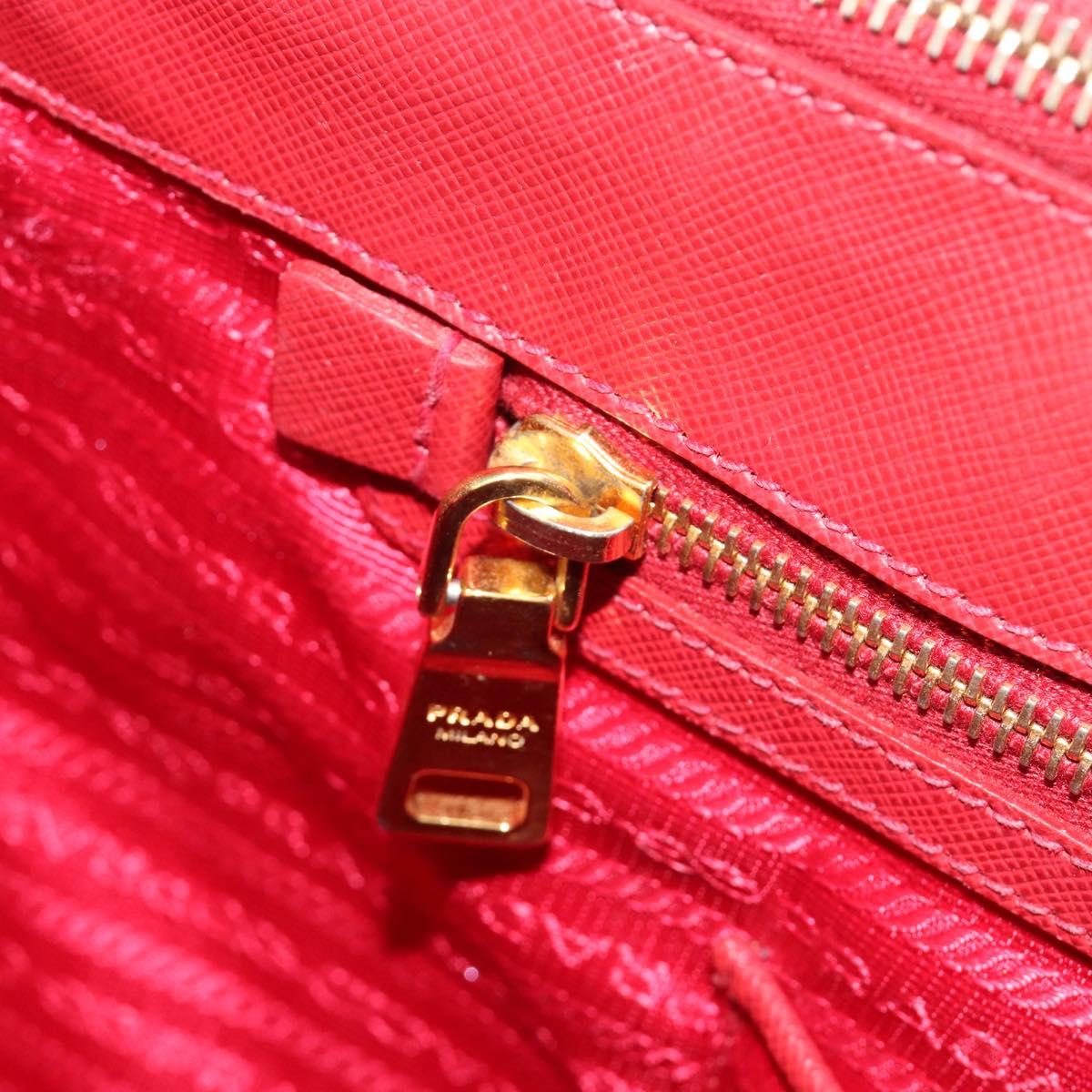 PRADA Hand Bag Safiano Leather Red Gold Auth mr2724
