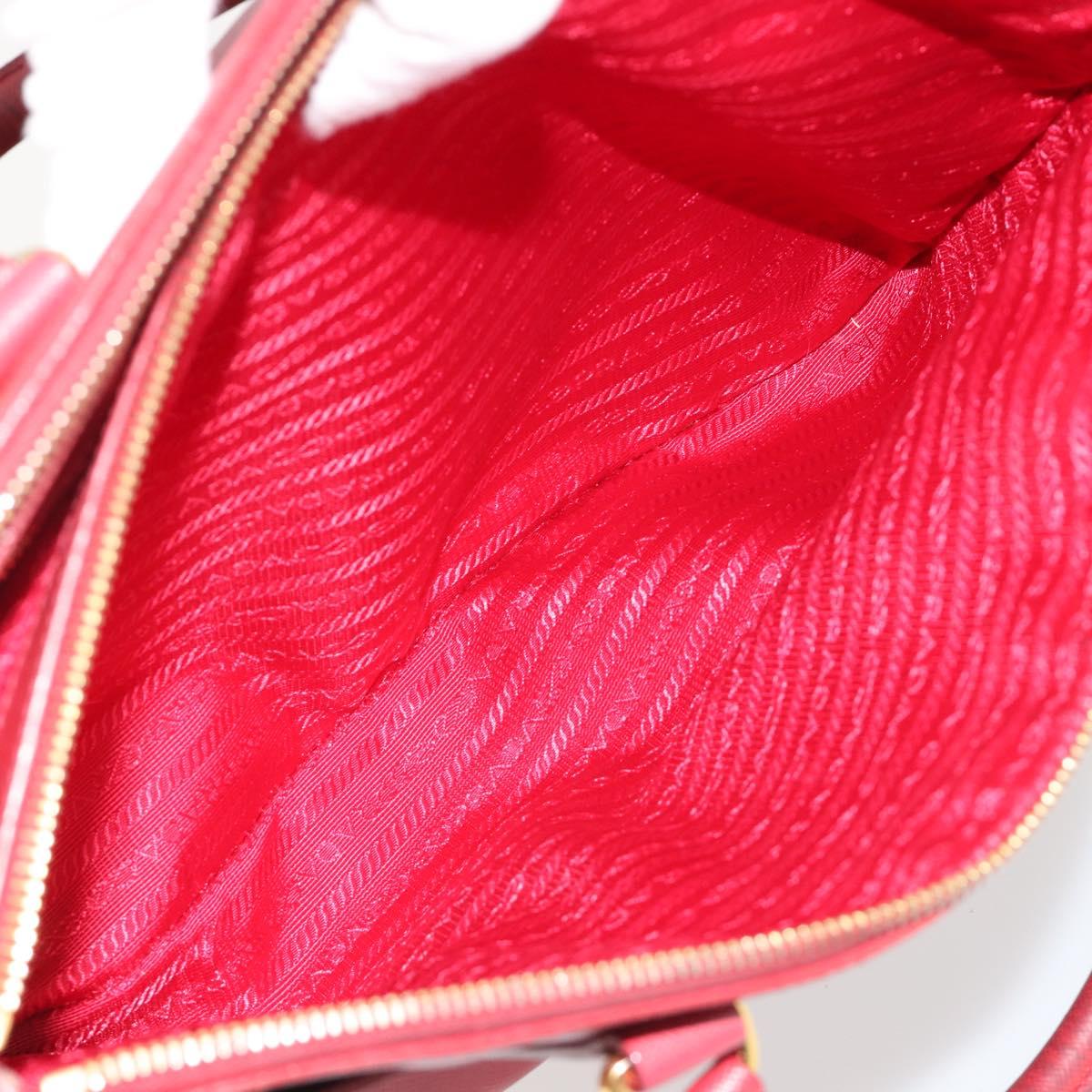 PRADA Hand Bag Safiano Leather Red Gold Auth mr2724