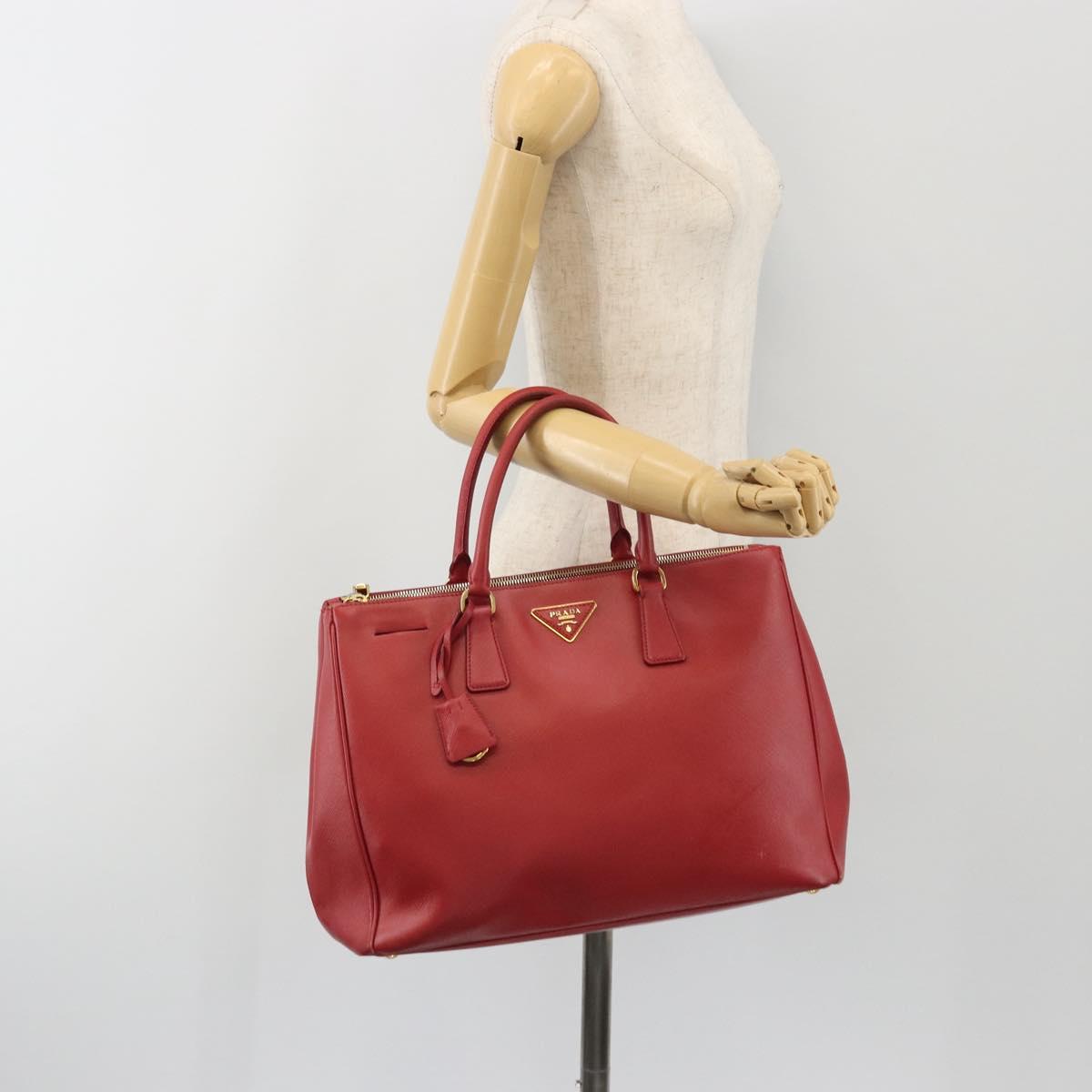 PRADA Hand Bag Safiano Leather Red Gold Auth mr2724