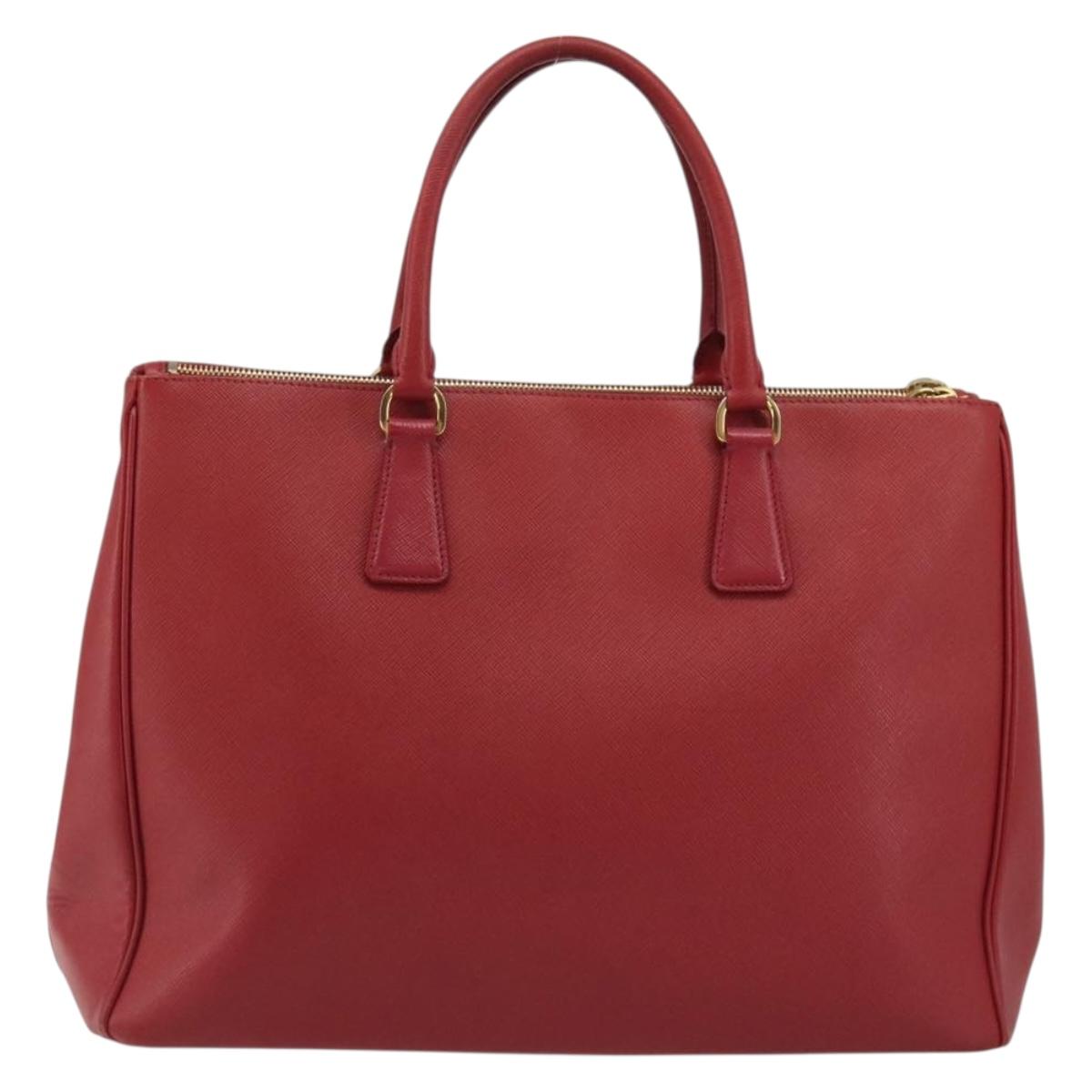 PRADA Hand Bag Safiano Leather Red Gold Auth mr2724