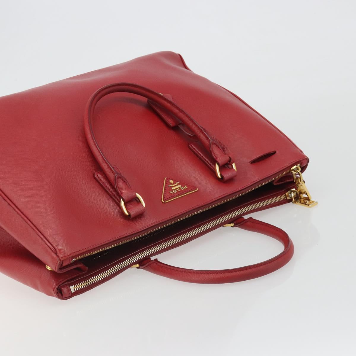 PRADA Hand Bag Safiano Leather Red Gold Auth mr2724