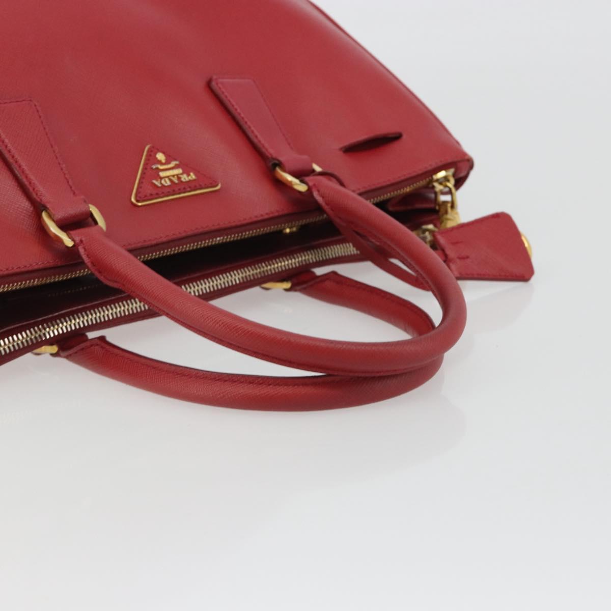 PRADA Hand Bag Safiano Leather Red Gold Auth mr2724