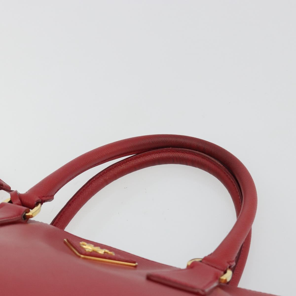 PRADA Hand Bag Safiano Leather Red Gold Auth mr2724