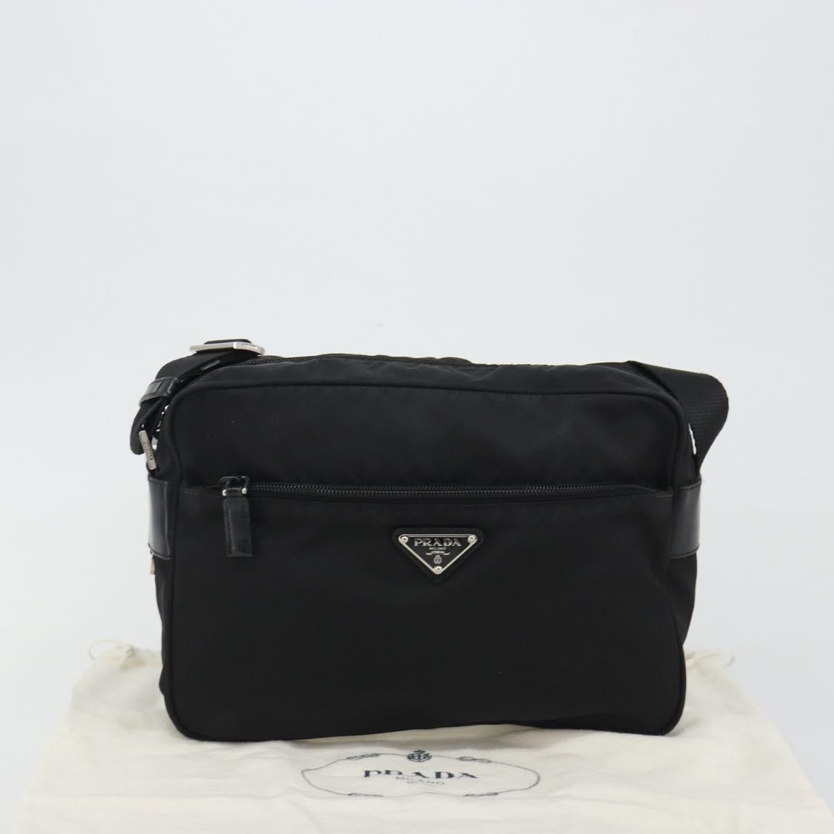 PRADA Shoulder Bag Nylon Black Silver Auth mr2725A