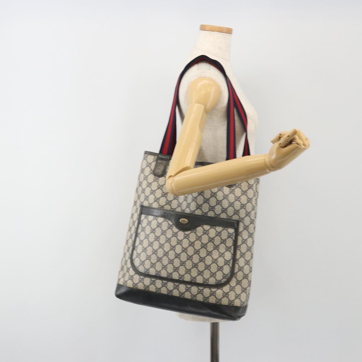 GUCCI GG Supreme Sherry Line Tote Bag PVC Navy Gold 40 02 003 Auth mr2727