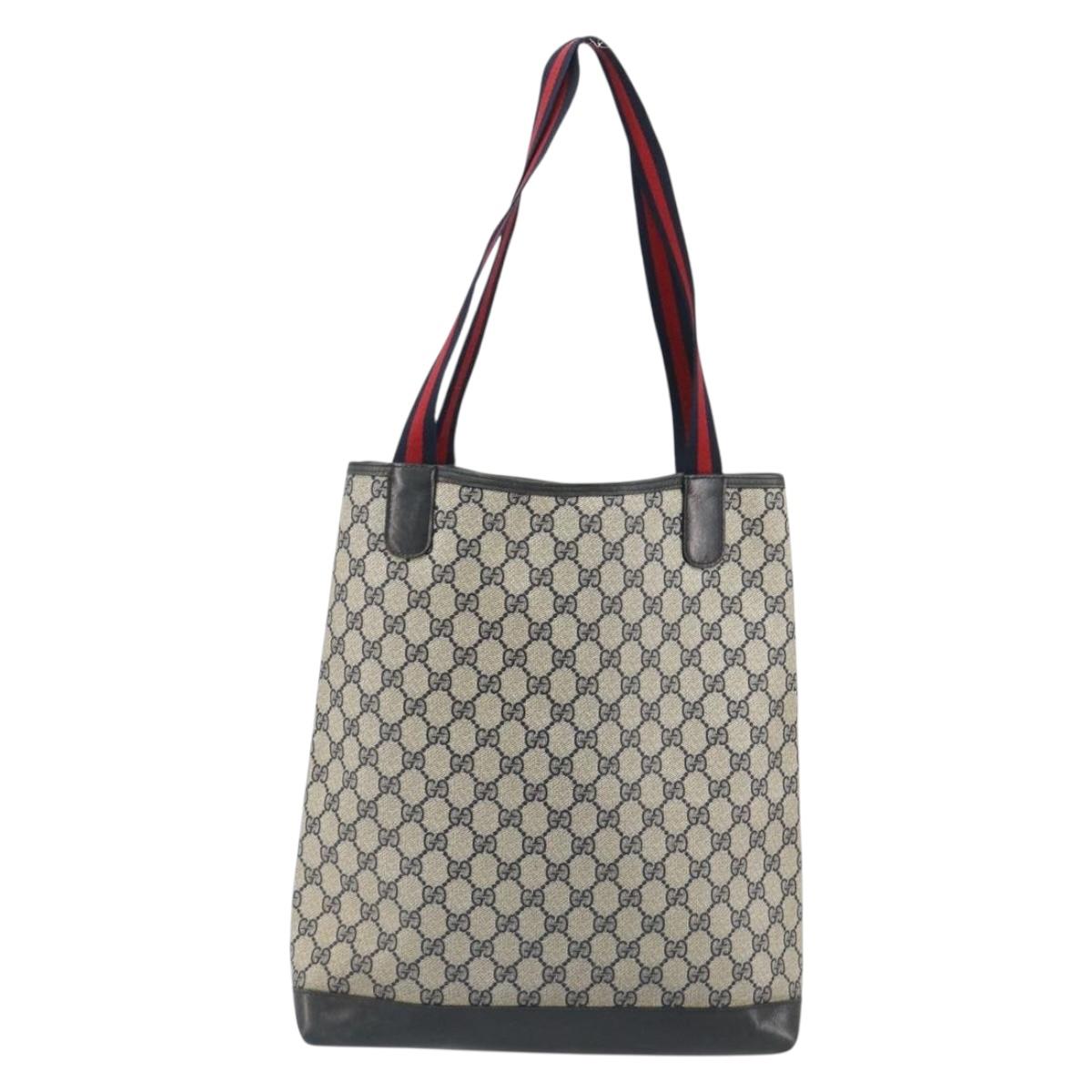 GUCCI GG Supreme Sherry Line Tote Bag PVC Navy Gold 40 02 003 Auth mr2727