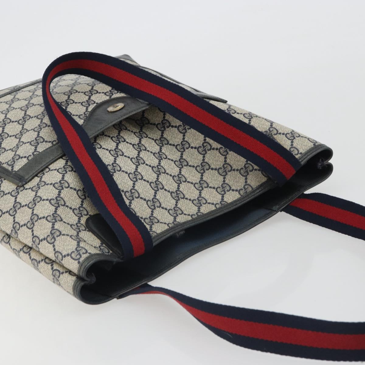GUCCI GG Supreme Sherry Line Tote Bag PVC Navy Gold 40 02 003 Auth mr2727
