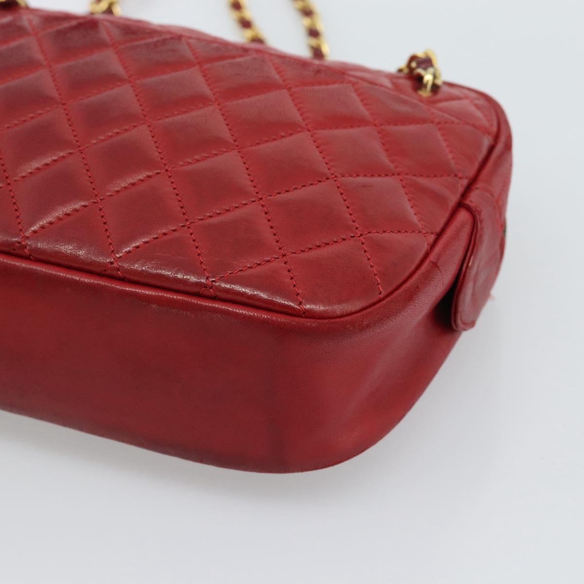 CHANEL Matelasse Chain Shoulder Bag Leather Red Gold CC Auth mr2729