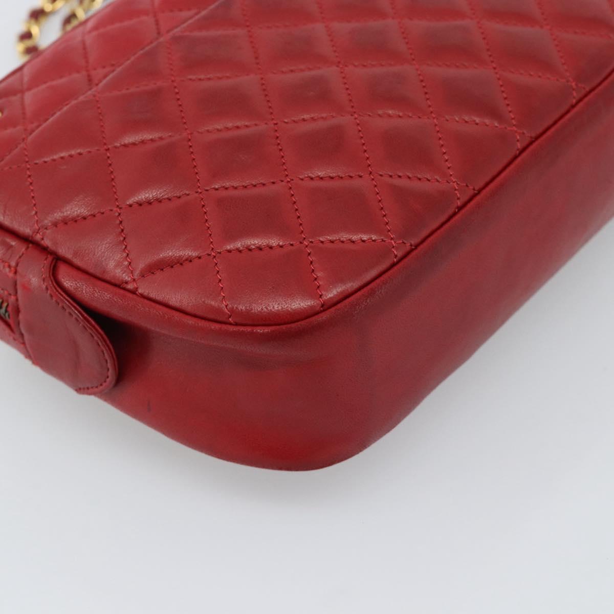 CHANEL Matelasse Chain Shoulder Bag Leather Red Gold CC Auth mr2729