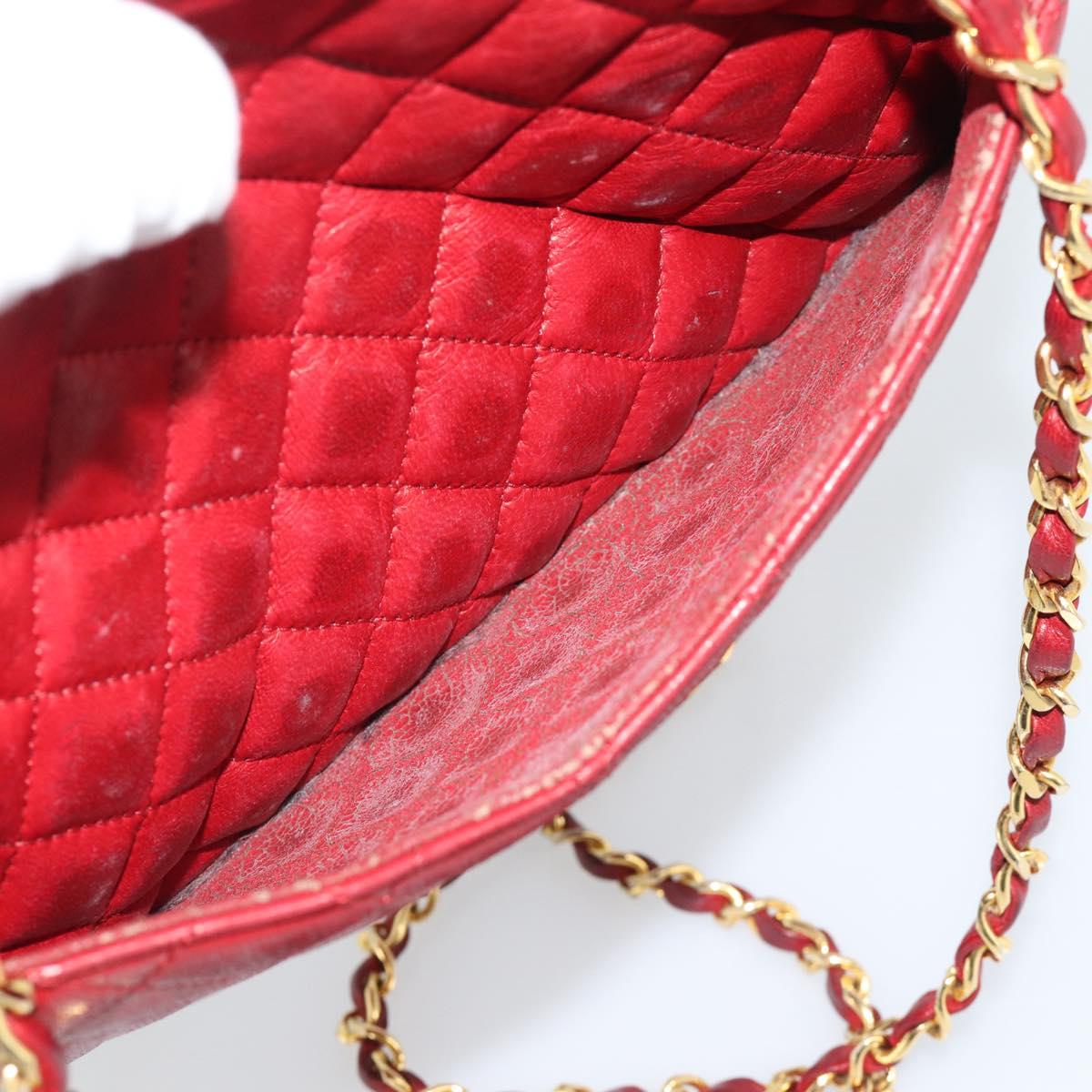 CHANEL Matelasse Chain Shoulder Bag Leather Red Gold CC Auth mr2729