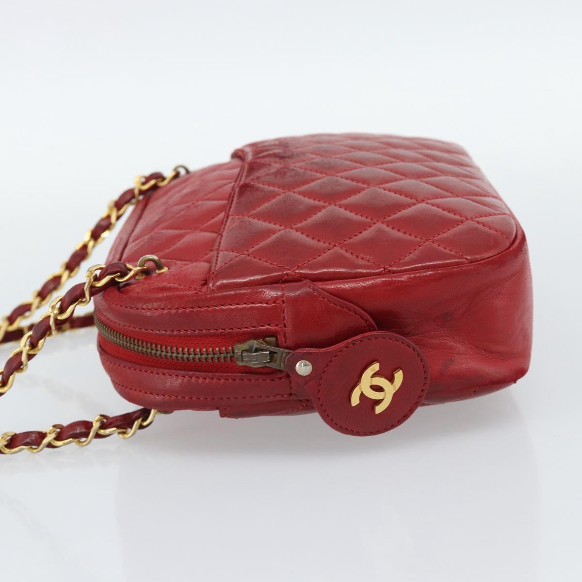 CHANEL Matelasse Chain Shoulder Bag Leather Red Gold CC Auth mr2729