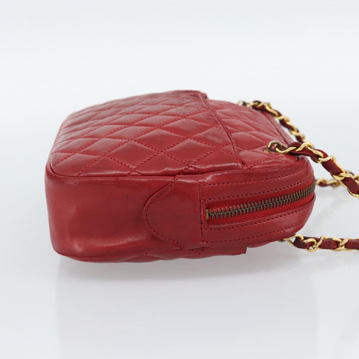 CHANEL Matelasse Chain Shoulder Bag Leather Red Gold CC Auth mr2729