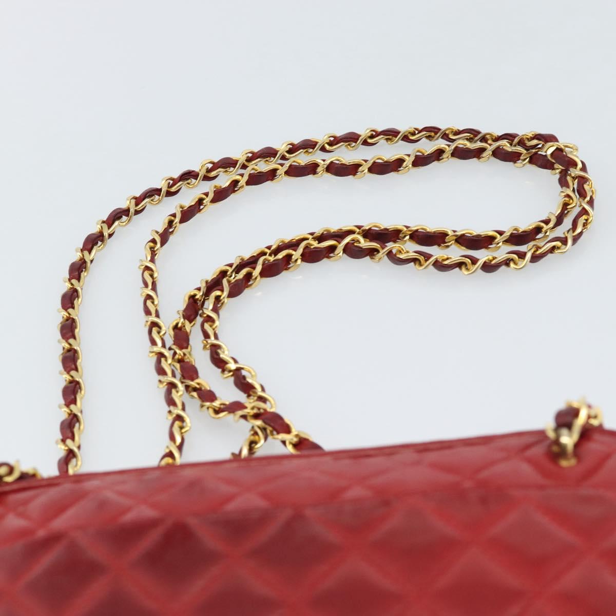 CHANEL Matelasse Chain Shoulder Bag Leather Red Gold CC Auth mr2729