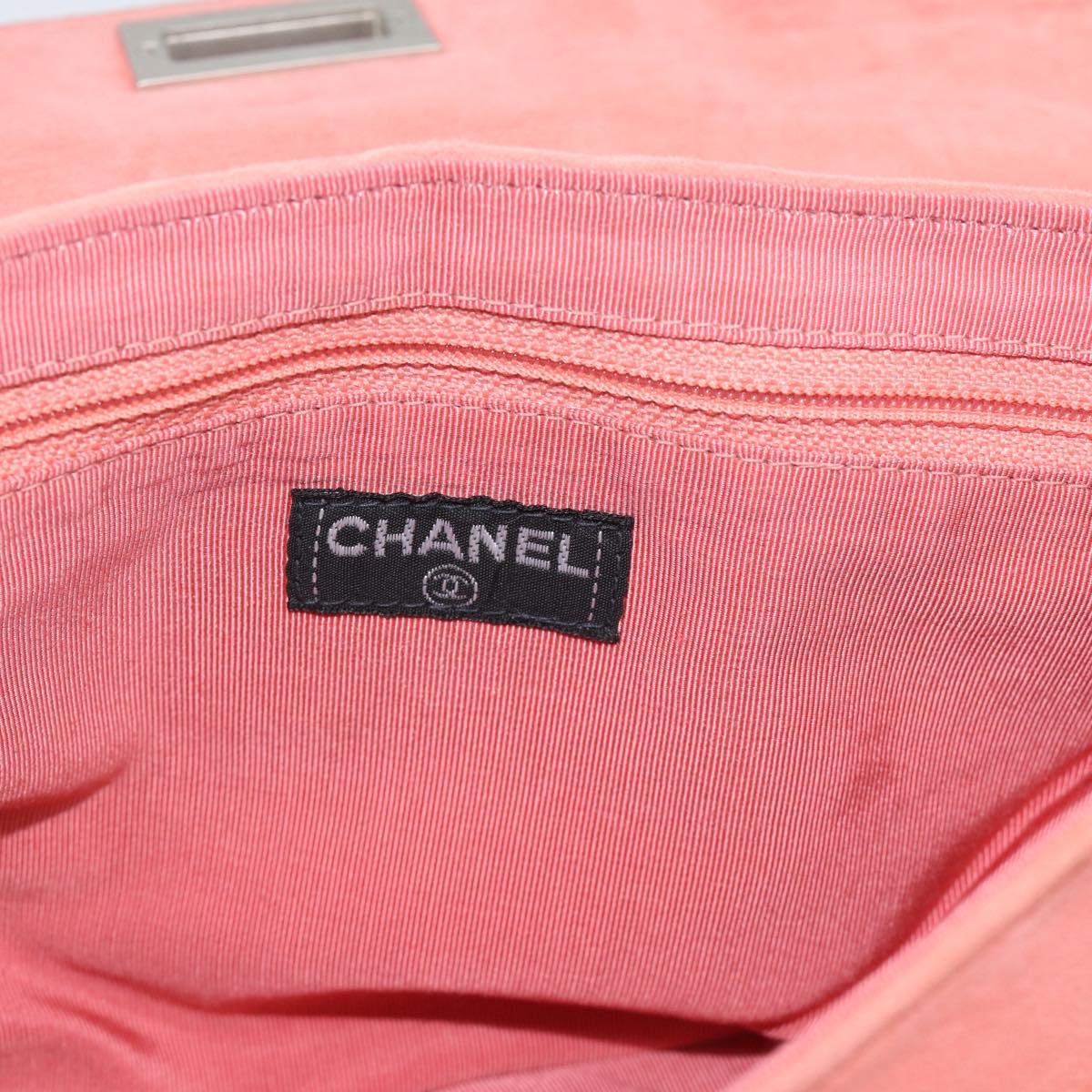 CHANEL Choco Bar 2.55 Chain Shoulder Bag Suede Pink Silver CC Auth mr2730