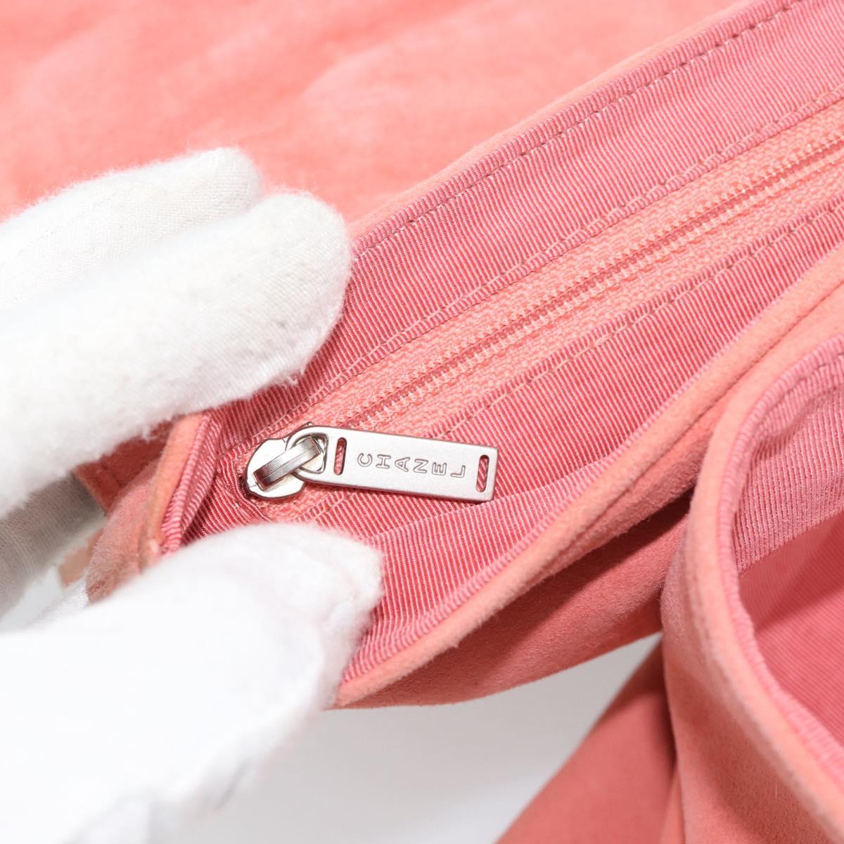 CHANEL Choco Bar 2.55 Chain Shoulder Bag Suede Pink Silver CC Auth mr2730