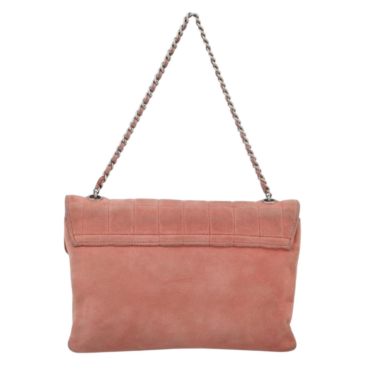 CHANEL Choco Bar 2.55 Chain Shoulder Bag Suede Pink Silver CC Auth mr2730