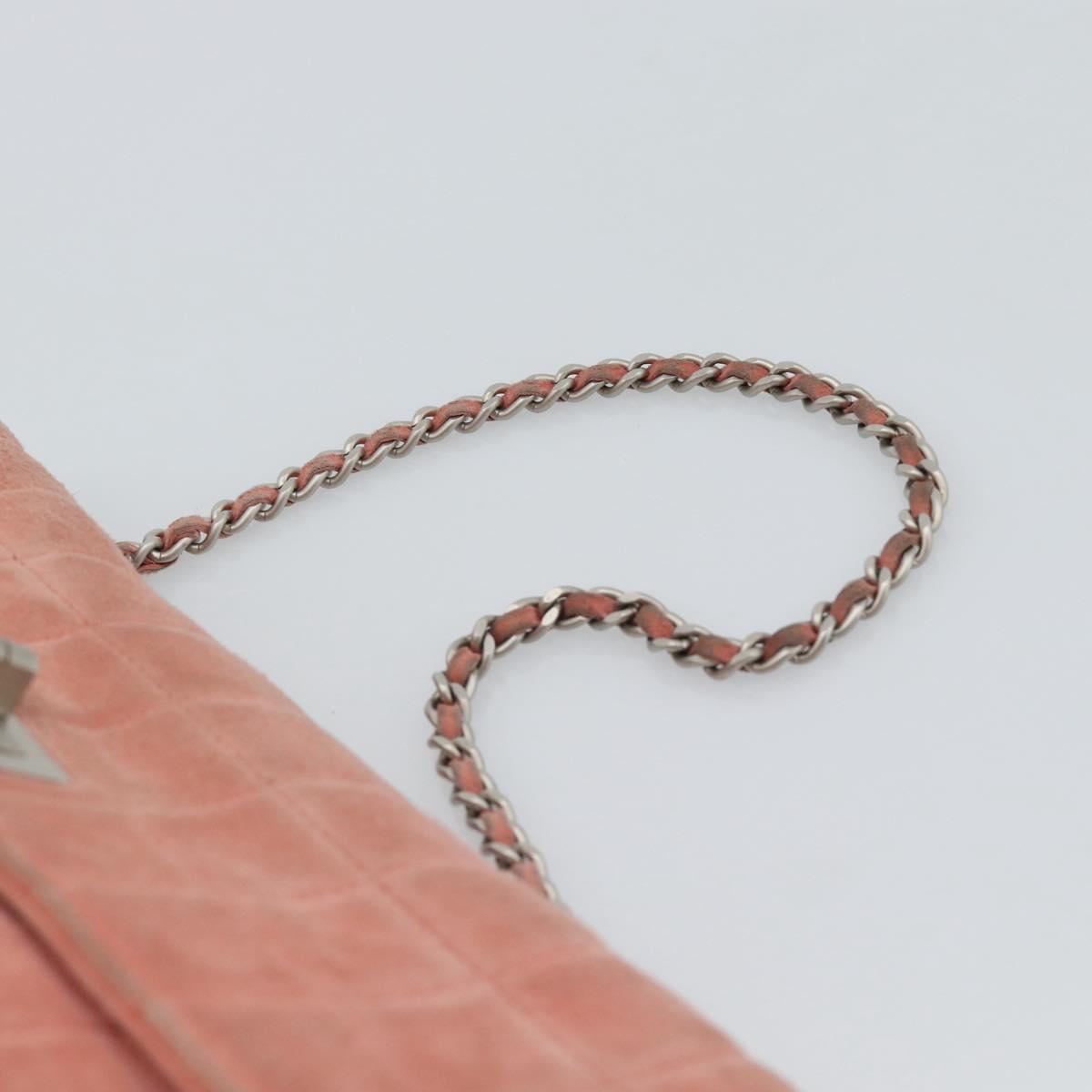 CHANEL Choco Bar 2.55 Chain Shoulder Bag Suede Pink Silver CC Auth mr2730