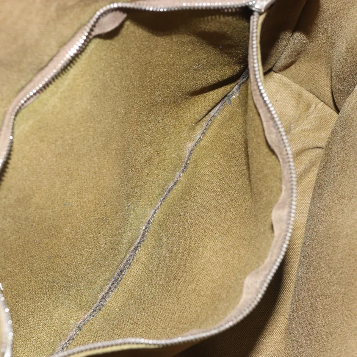 HERMES Bassus PM Shoulder Bag Canvas Khaki Silver Auth mr2731