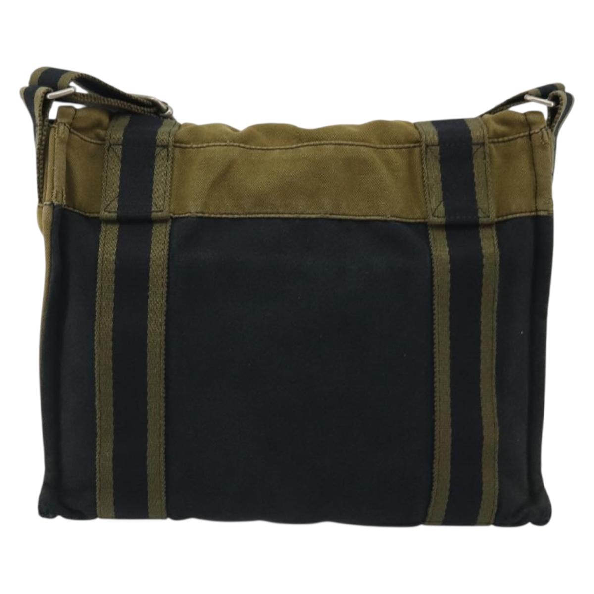 HERMES Bassus PM Shoulder Bag Canvas Khaki Silver Auth mr2731