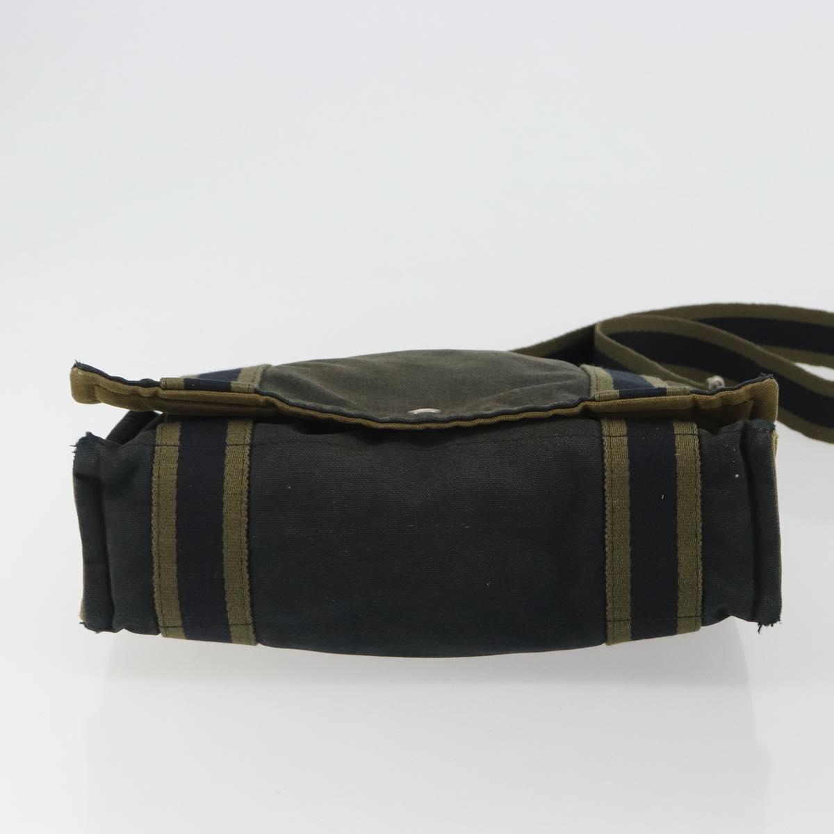 HERMES Bassus PM Shoulder Bag Canvas Khaki Silver Auth mr2731