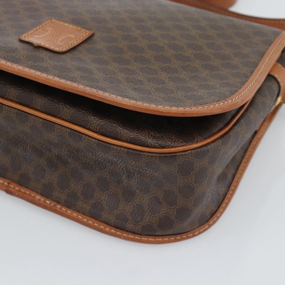CELINE Macadam Canvas Shoulder Bag PVC Leather Brown Gold Auth mr2732