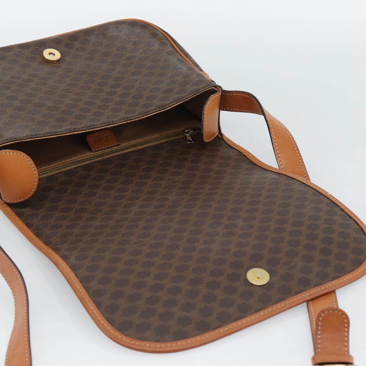CELINE Macadam Canvas Shoulder Bag PVC Leather Brown Gold Auth mr2732