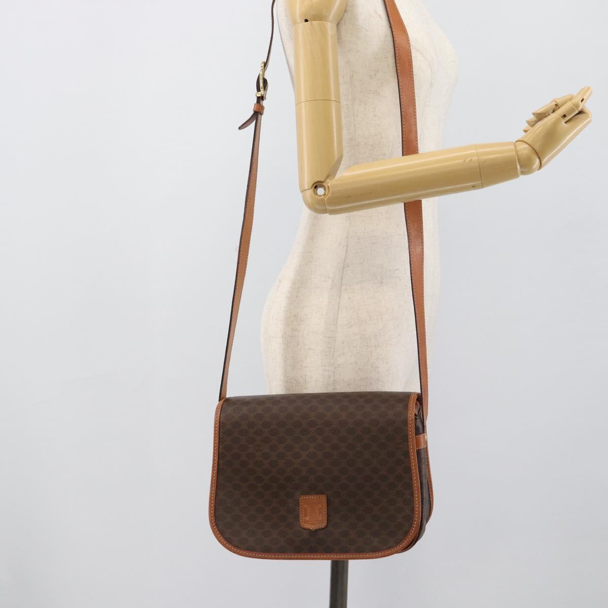 CELINE Macadam Canvas Shoulder Bag PVC Leather Brown Gold Auth mr2732
