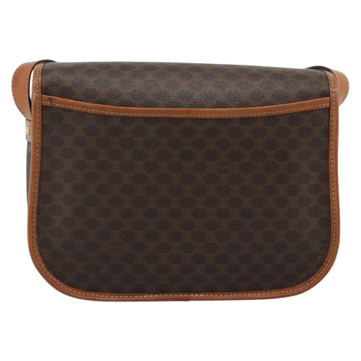 CELINE Macadam Canvas Shoulder Bag PVC Leather Brown Gold Auth mr2732
