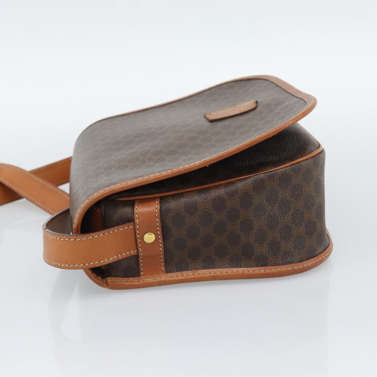 CELINE Macadam Canvas Shoulder Bag PVC Leather Brown Gold Auth mr2732