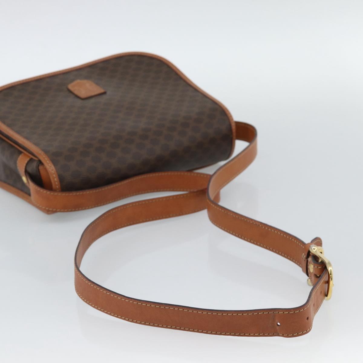 CELINE Macadam Canvas Shoulder Bag PVC Leather Brown Gold Auth mr2732