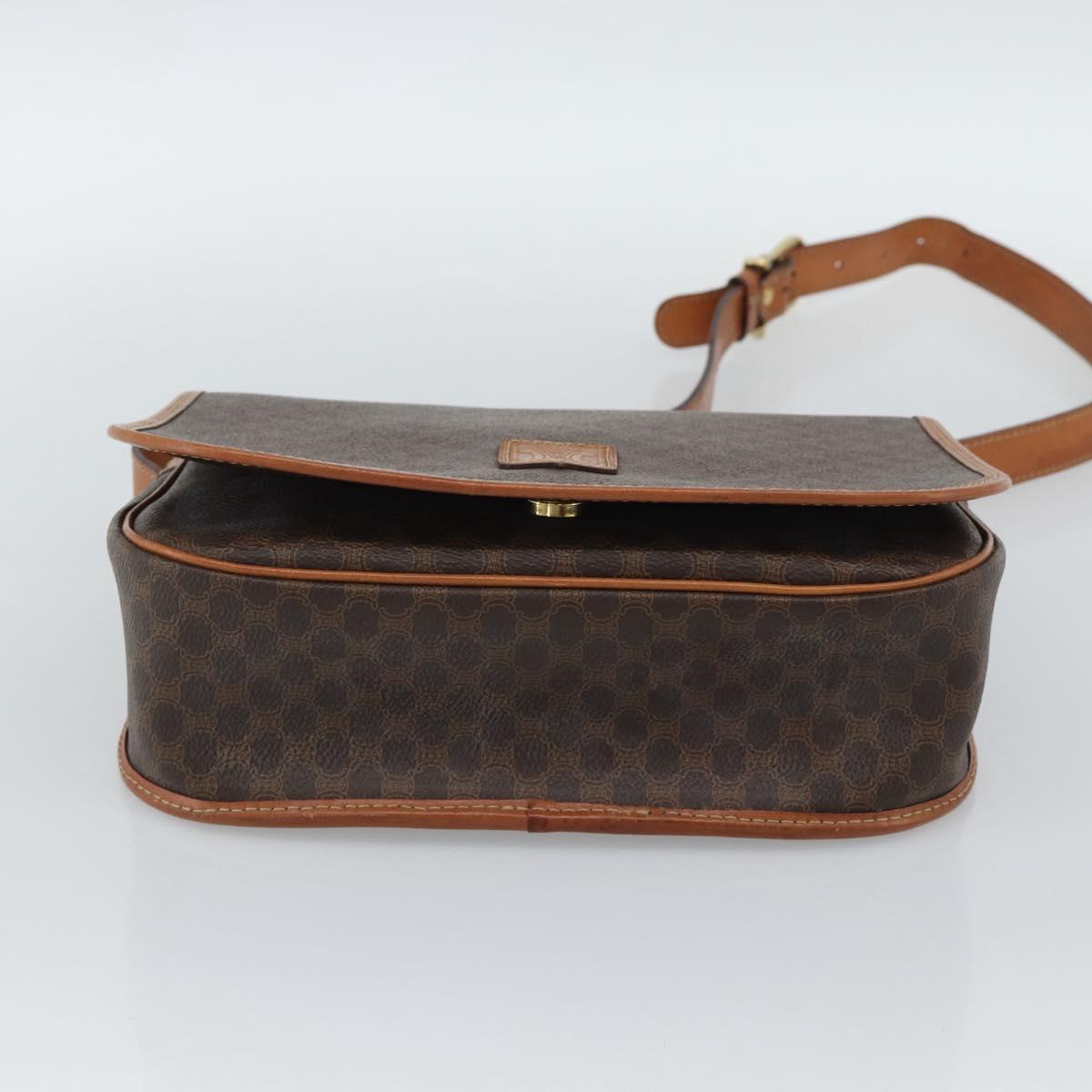 CELINE Macadam Canvas Shoulder Bag PVC Leather Brown Gold Auth mr2732