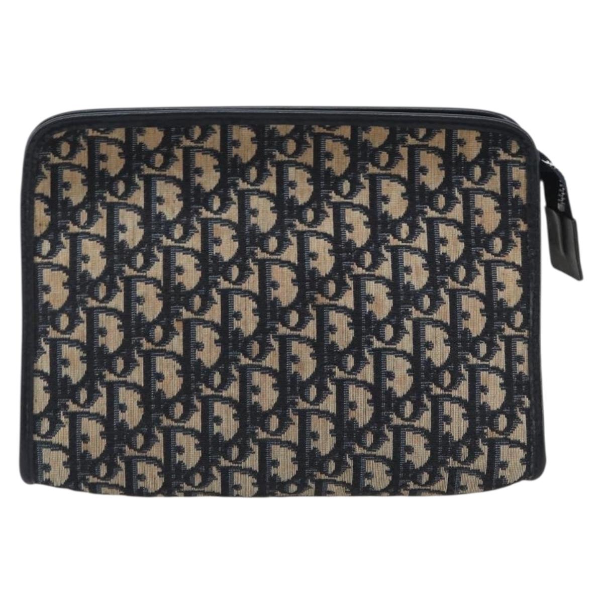 Christian Dior Trotter Canvas Clutch Bag Navy Silver Auth mr2733