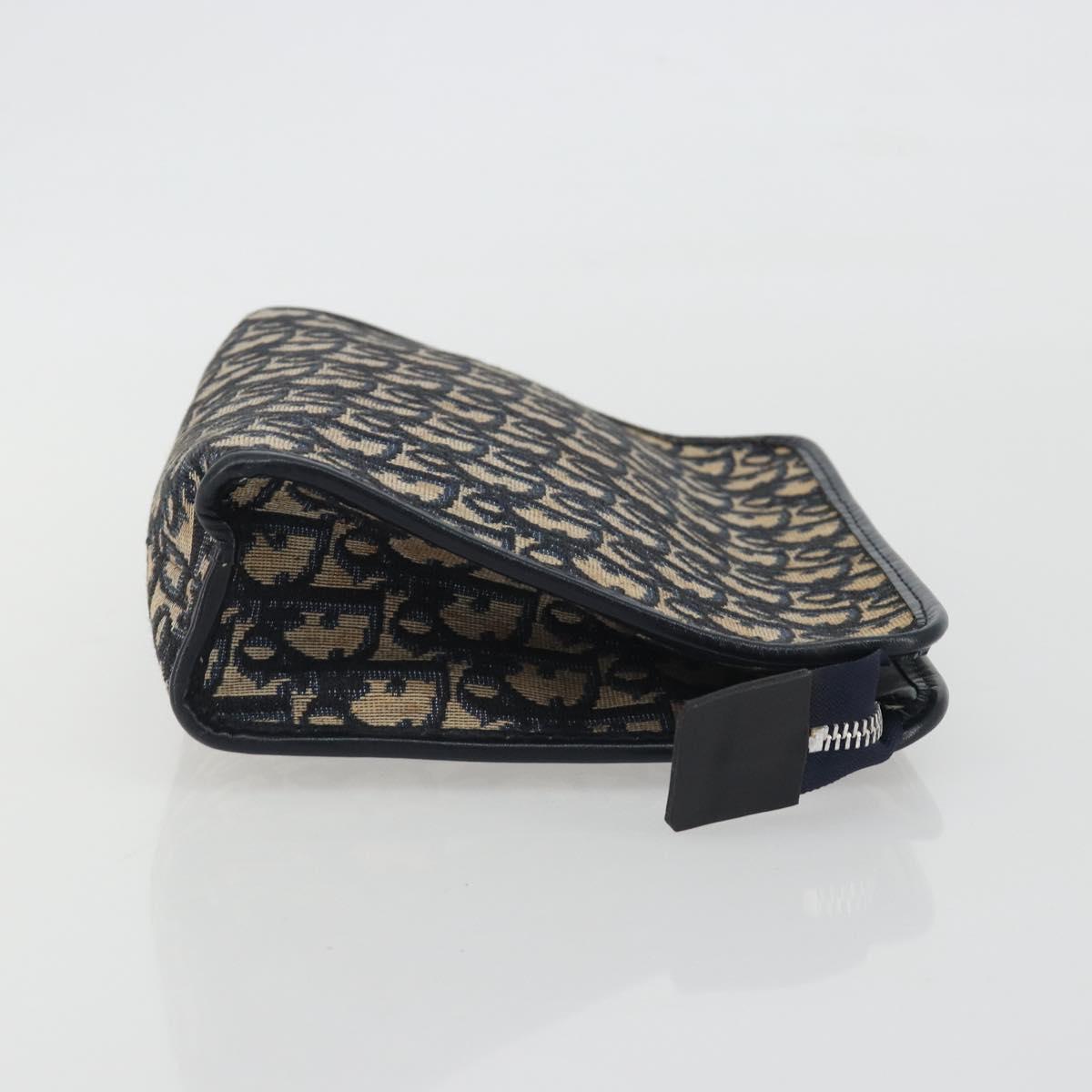 Christian Dior Trotter Canvas Clutch Bag Navy Silver Auth mr2733